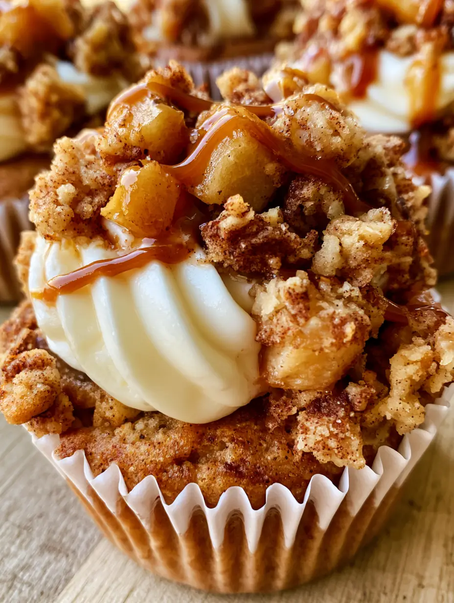 Apple Crisp Cheesecake Muffins: The Ultimate Bakery-Style Fall Treat 4 Close up of Apple Crisp Cheesecake Muffins showing the textures of the buttery cinnamon streusel and soft cooked apples.