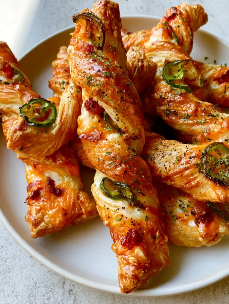 Golden-brown Jalapeño Popper Twists on a grey stone countertop in natural daylight.