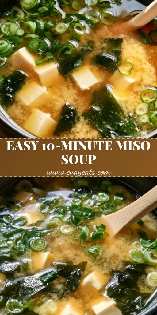 A top-down Pinterest-style photo of a matte black bowl containing a traditional Miso Soup Recipe with silken tofu cubes and green scallions.