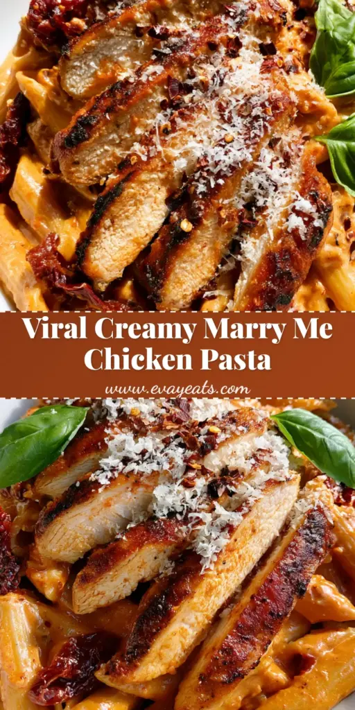 Marry Me Chicken Pasta with Creamy Sun-Dried Tomato Sauce 4 A shallow white bowl of Marry Me Chicken Pasta featuring penne, glossy orange sauce, pan-seared chicken, and fresh basil.