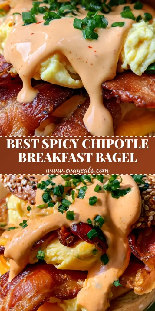 Chipotle Breakfast Bagel Sandwich: The Ultimate Gourmet Morning Recipe 4 A close-up shot of a Chipotle Breakfast Bagel Sandwich featuring a toasted sesame bagel, crispy bacon, fluffy folded eggs, and dripping orange chipotle sauce.
