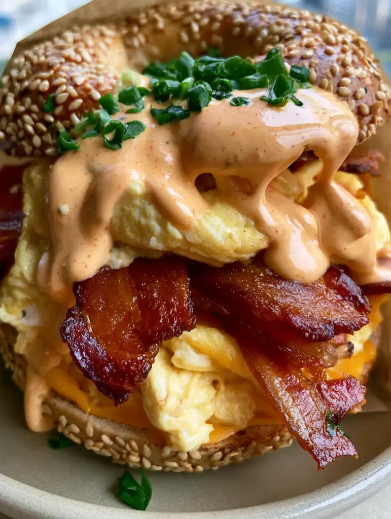 Chipotle Breakfast Bagel Sandwich: The Ultimate Gourmet Morning Recipe 2 A smartphone photo of a gourmet Chipotle Breakfast Bagel Sandwich held in parchment paper with vibrant green onions and melted cheese.