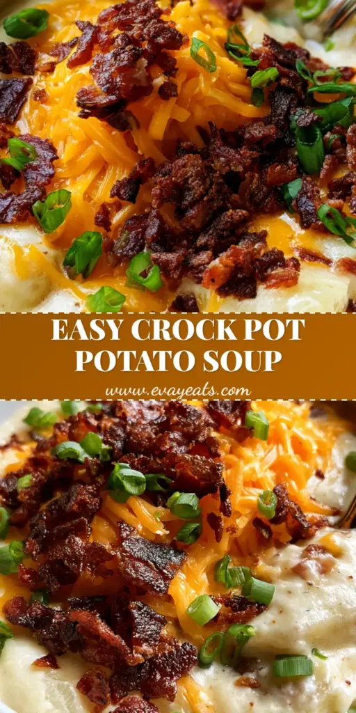 A handheld smartphone photo of a white bowl filled with Crock Pot Crack Potato Soup topped with orange cheddar, dark bacon bits, and scallions.