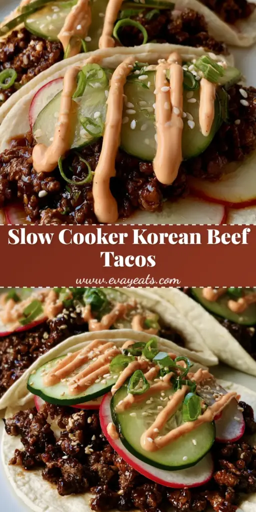 Three Korean Ground Beef Tacos on a white plate with saucy beef, radishes, and spicy mayo drizzle.