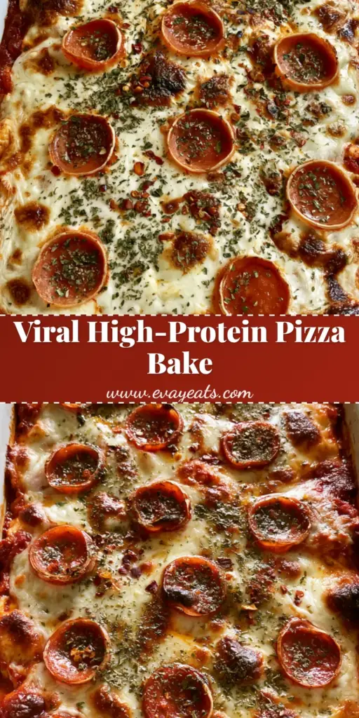 A handheld photo of a Cottage Cheese Pizza Bake in a white ceramic dish with bubbling mozzarella, charred spots, and crispy pepperoni.