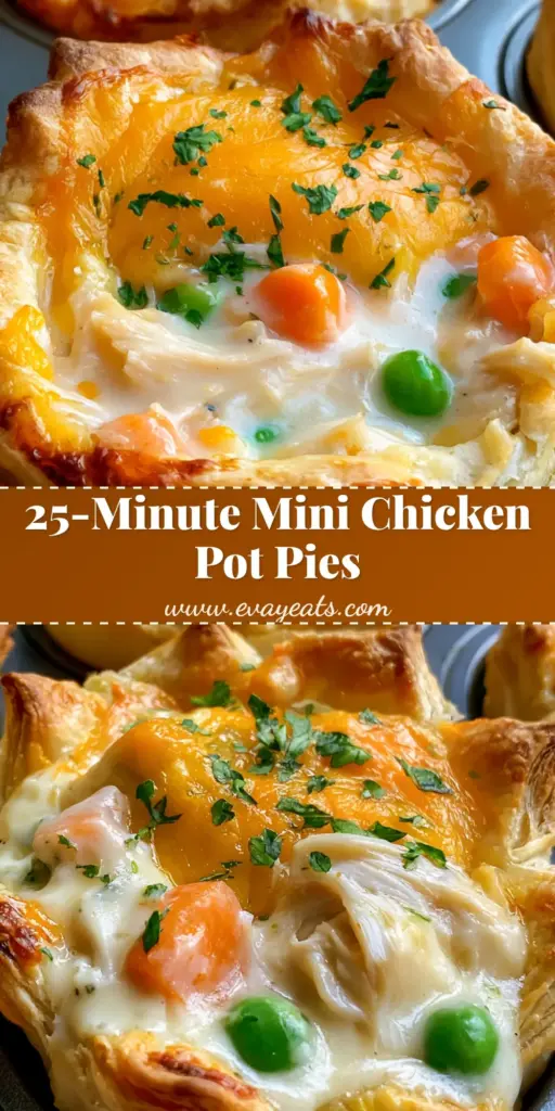 A close-up handheld smartphone photo of Mini Chicken Pot Pies in a muffin tin with golden-brown biscuit crusts and melted orange cheddar cheese.